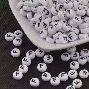 100pcs Letter F Beads – White Round Alphabet Beads – DIY Bracelet Making Supplies