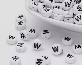 100pcs Letter W Beads – Acrylic Beads for Bracelets – 7mm Round Alphabet A–Z