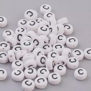 100pcs Letter C Beads – White Acrylic Alphabet Beads 7mm – DIY Crafts & Jewellery Making