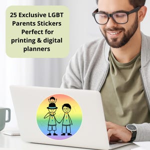 Zwei Papas Sticker-Set zum Ausdrucken – LGBTQ+ Familie – 25 runde PNG-Sticker – Digital & GoodNotes – Gay Eltern – Pride Sticker-Set
