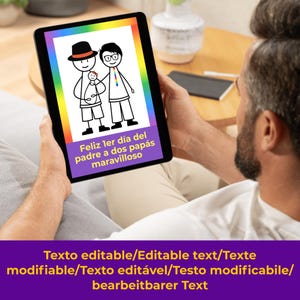 Happy First Father's Day-wenskaart, aanpasbare tekstkaart voor homo-ouders, virtuele bewerkbare virtuele kaart voor ouders van hetzelfde geslacht