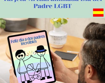 Première fête des pères pour deux papas, carte de voeux virtuelle pour parents homosexuels, cadeau pour papa LGBT, carte animée pour papas du même sexe, cadeau papa gay