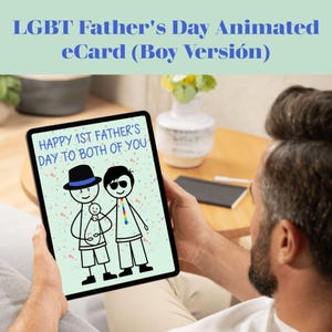 Animierte Vatertagskarte für schwule Väter - Digitaler Download, Geschenk für zwei Väter, virtuelle Vatertagsüberraschung, digitale Grußkarte LGBT-Familie