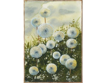 Dandelions Watercolor Art Print, Sage Green Minimalist Floral Wall Decor