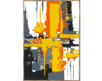 Abstract Acrylic Painting, Orange Yellow Black Wall Art