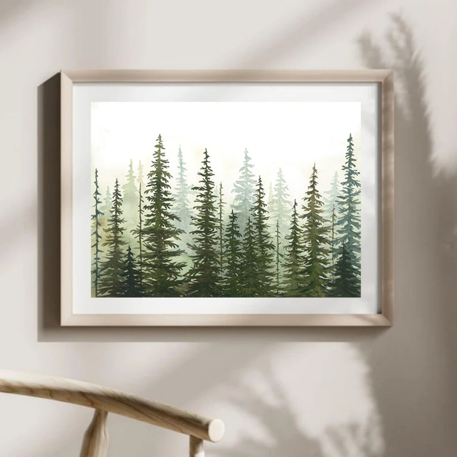 Foggy Pine Tree Forest Watercolor Art Print, Minimalist Landscape - Etsy