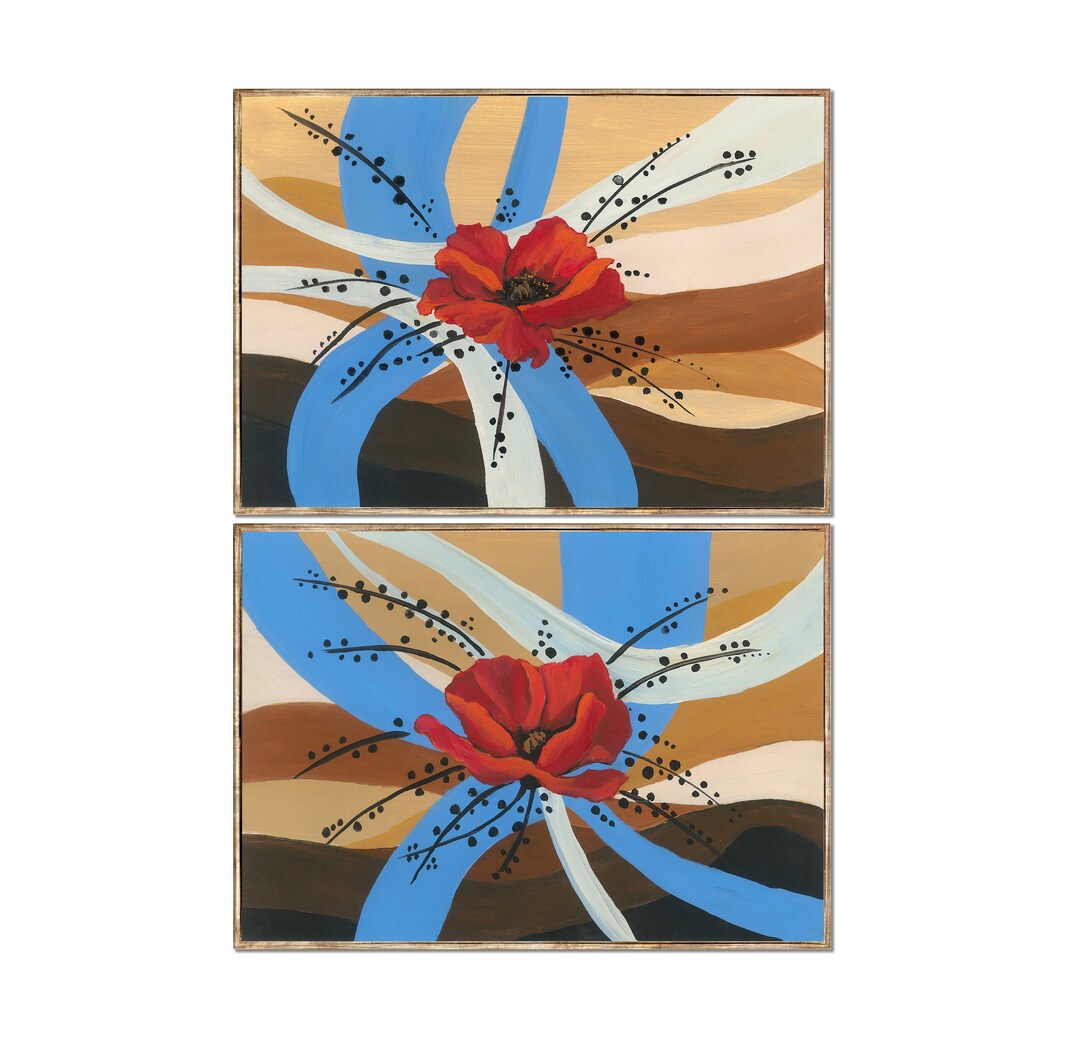 Red Poppy Set 2 Abstract Wall Art Poppies Print Set of 2 Acrylic Floral ...