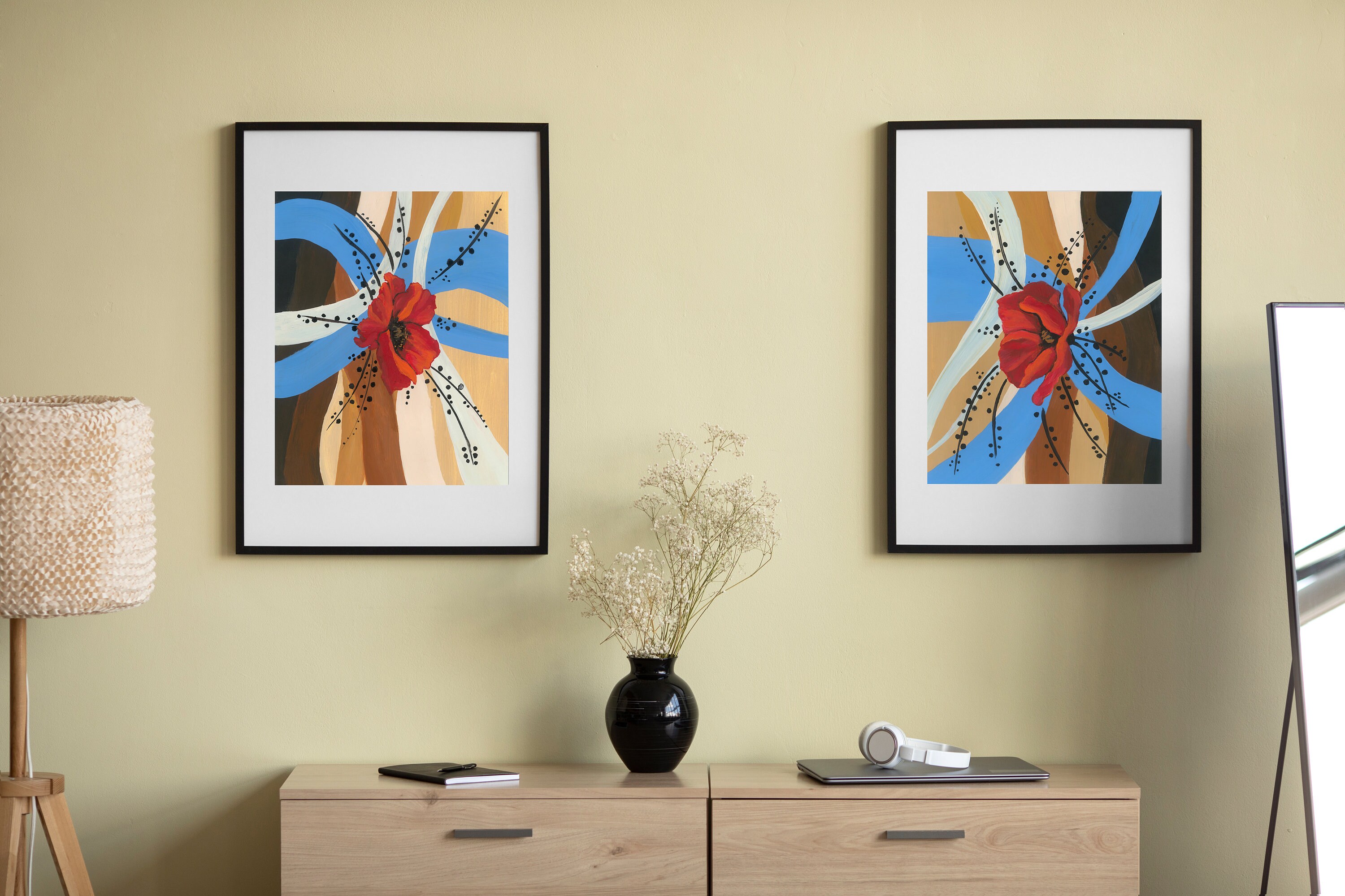 Red Poppy Set 2 Abstract Wall Art Poppies Print Set of 2 Acrylic Floral ...