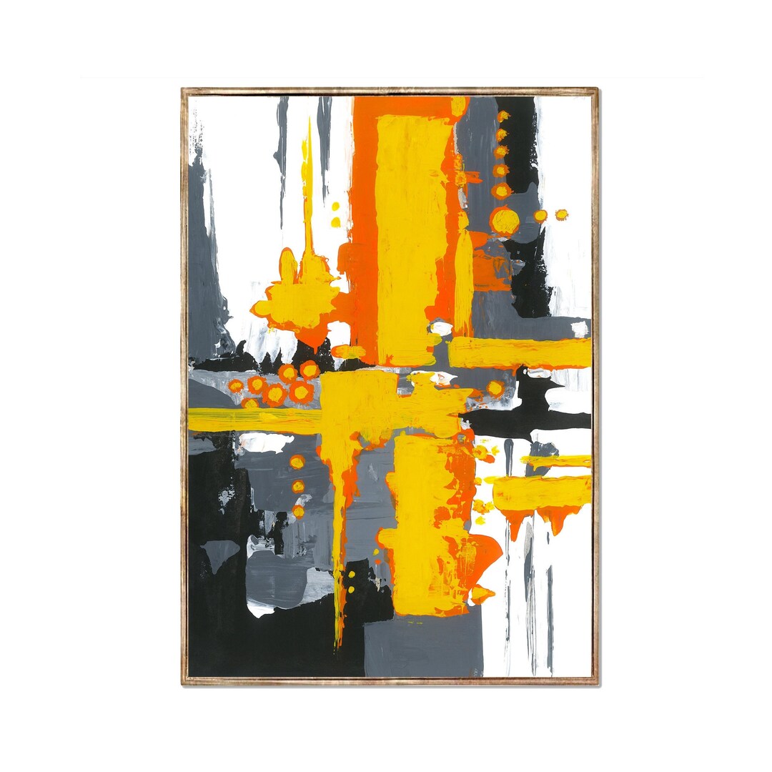 Abstract Acrylic Painting, Orange Yellow Black Wall Art - Etsy