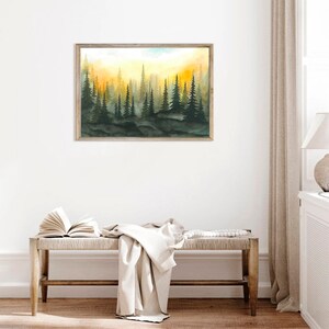 Foggy Forest Art Print Sunset Forest Watercolor Painting Misty Pine ...