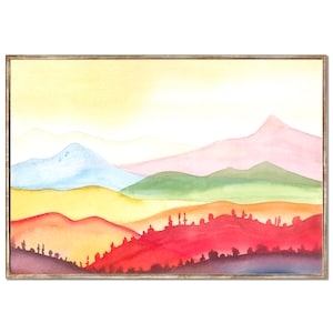 Desert Landscape Art Print California Desert Watercolor Painting Abstract Colorful Artwork Desert Sunset Poster Minimalist by RigelStarStore