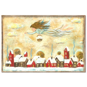 Angel Art Print Guardian Angel Oil Painting Religious Wall Art Christmas Angel Poster Woman Angel Wall Decor by RigelStarStore