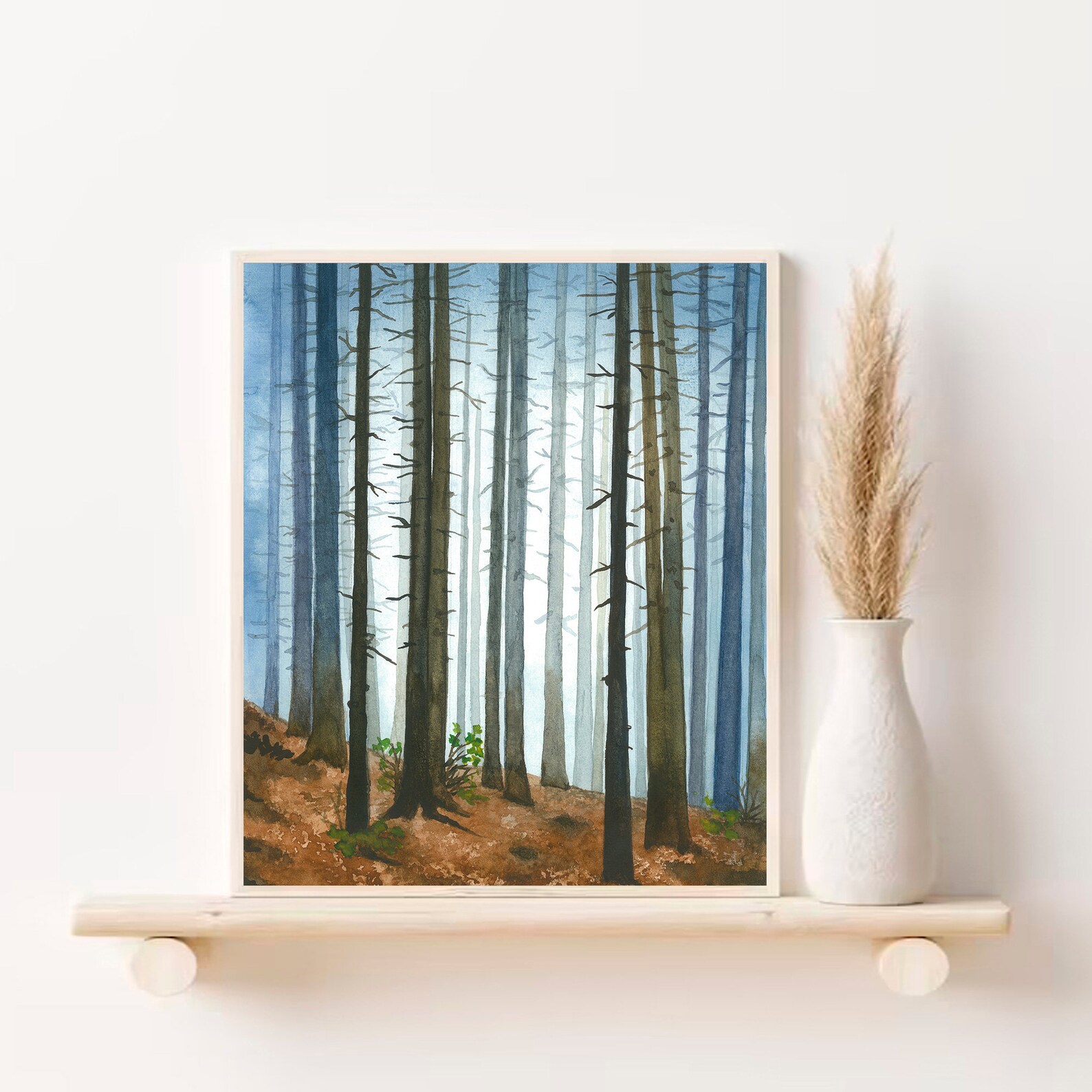 Foggy Forest Watercolor Art Print, Misty Pine Tree Landscape - Etsy