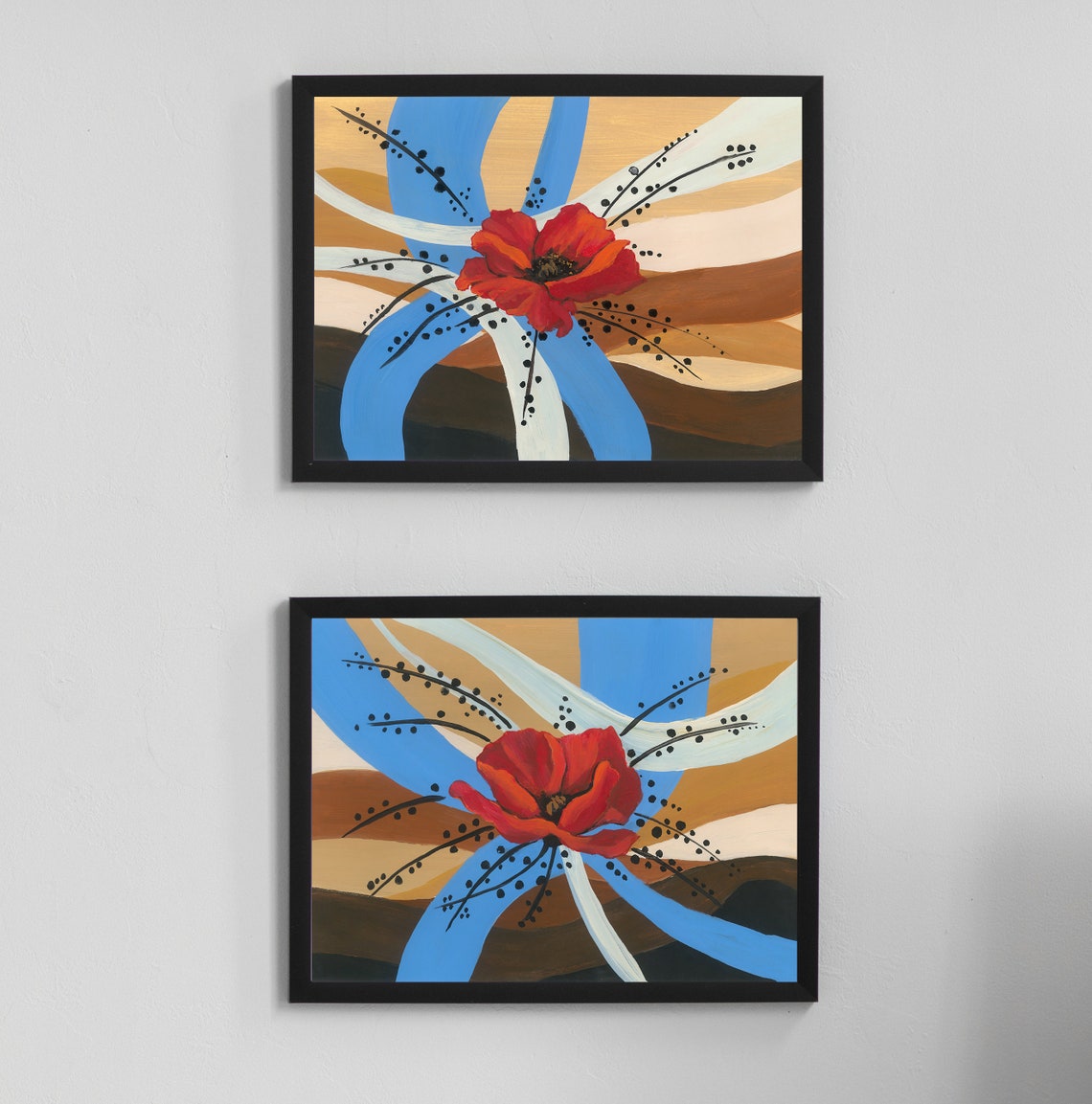 Red Poppy Set 2 Abstract Wall Art Poppies Print Set of 2 Acrylic Floral ...