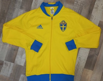 2015 Sweden Sverige National Football Team Adidas Track Jacket Size M Mint Yellow/Blue