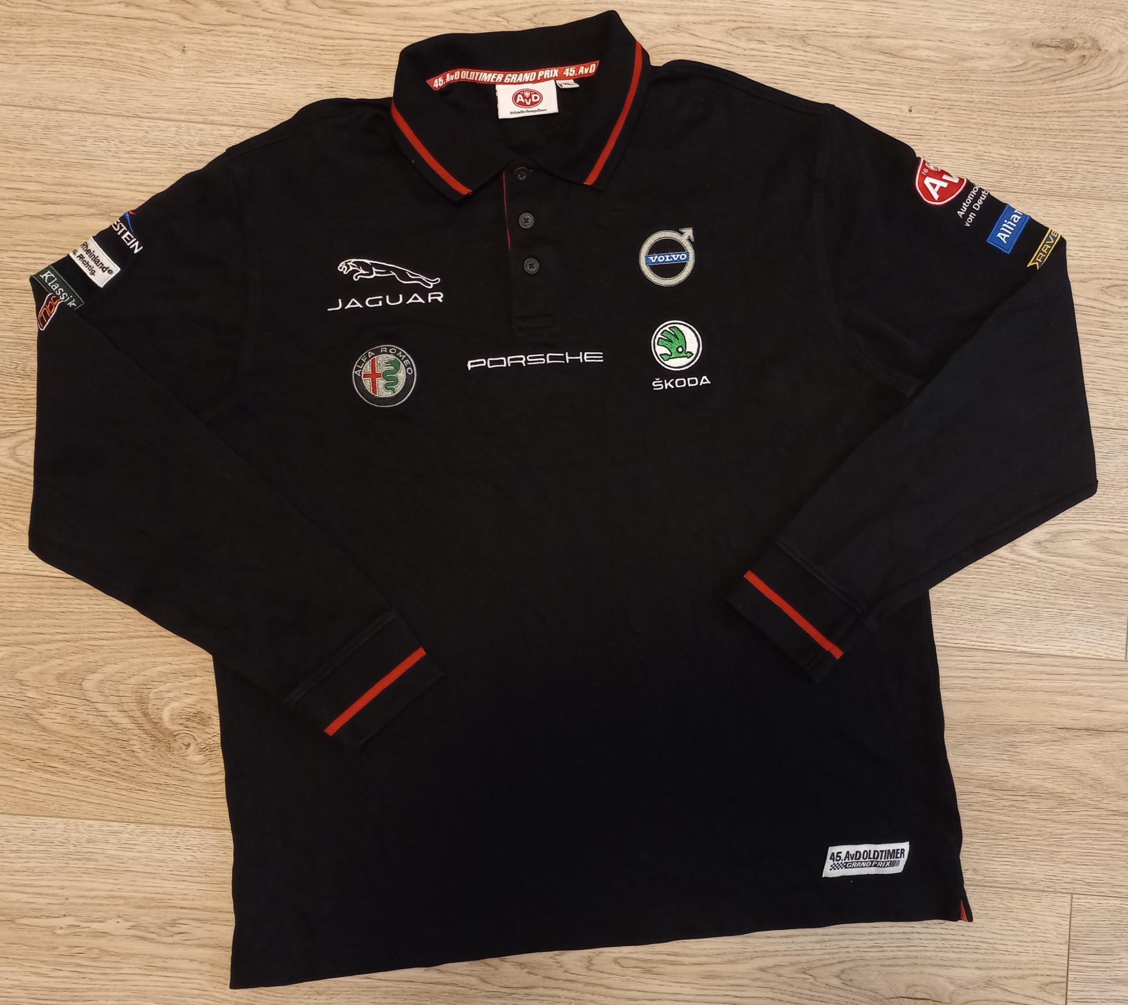 2017 AvD Oldtimer Grand Prix Sponsored Pullover Rugby Shirt Black Cotton Long Sleeve Size XL PORSCHE Alfa Romeo Jaguar Nurburgring