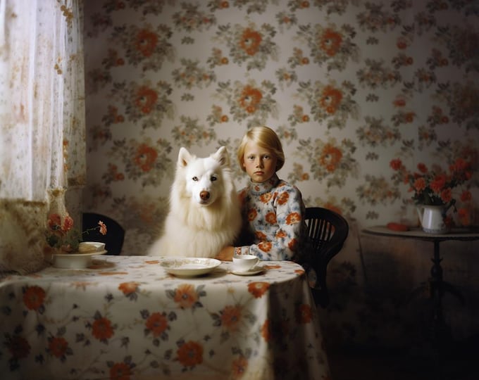 Islandic kid and dog, unframed art print by Sofia Antonovich