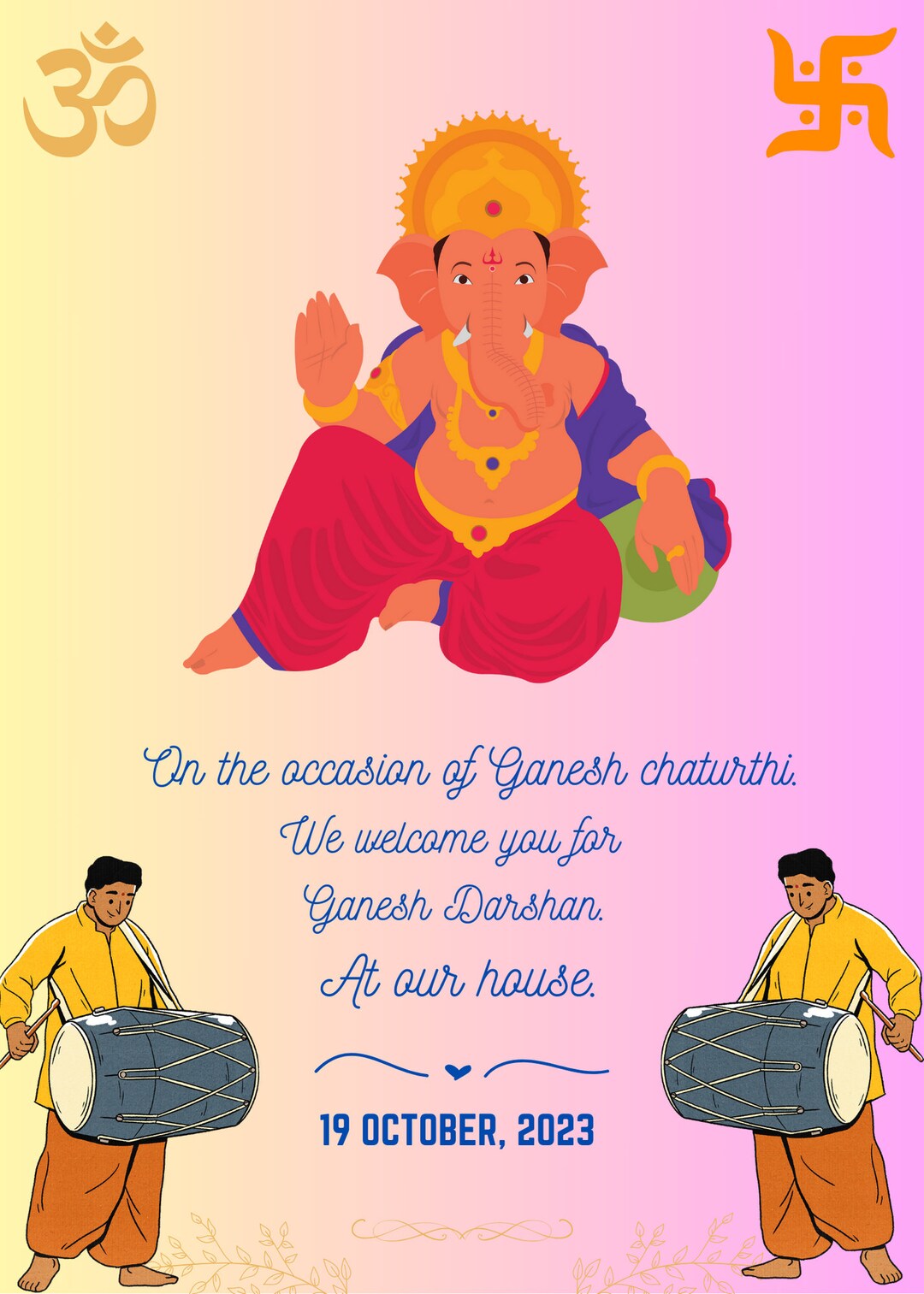 Ganpati Sthapana Card, Ganesh Ji Card, Invitation Card for