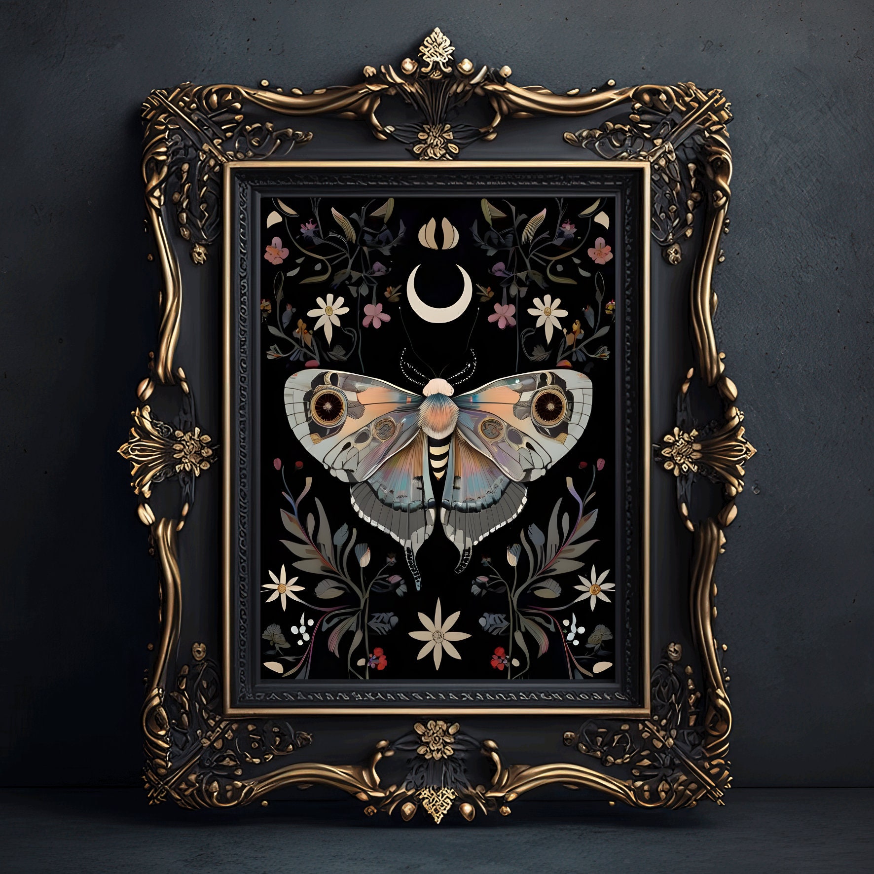 Dark Cottagecore Moon Moth Art Print Dark Academia Moth Print Moth Art ...