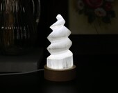 Selenite USB Lamp (White Light - LED) - Spiral, Table lamp, Healing Crystal, Valentine's day Gift