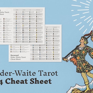 Foglio riassuntivo stampabile dei tarocchi Rider-Waite: significati delle carte dritte e invertite — file digitale con descrizioni delle carte dei tarocchi