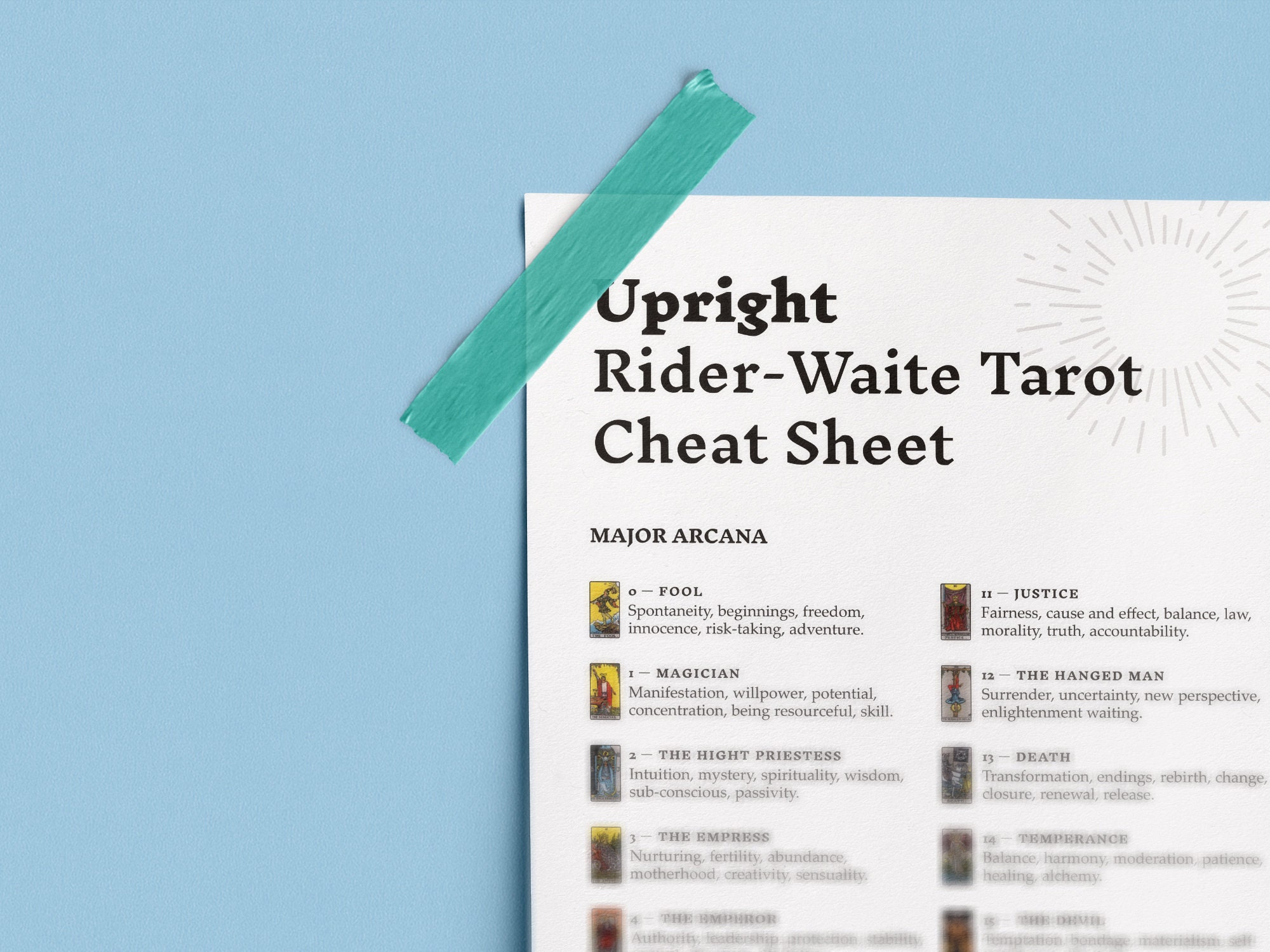 Printable Rider-waite Tarot Cheat Sheet: Upright and Reversed Cards Meanings — Digital File With ...