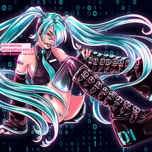 hatsune miku alt version - vocaloid art print - miku wearing demonias