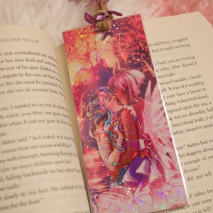 at the water&#39;s edge - fantasy art bookmark - sapphic wlw art mermaid x fairy - fairycore