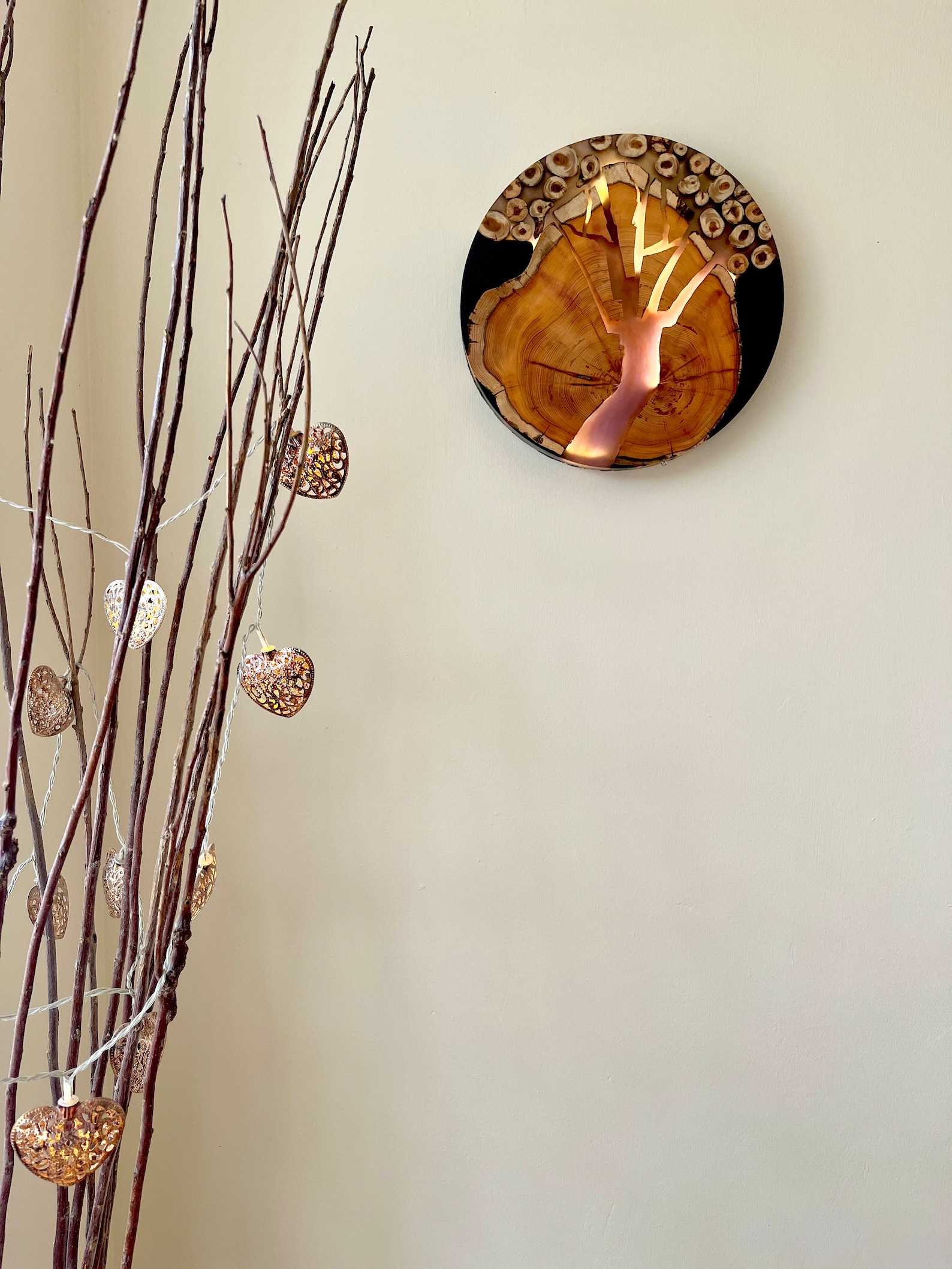 Yellow Blossom Tree Light-up, Wood and Resin Wall Art, Hand Made, 28cm ...