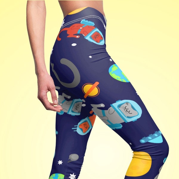 Cat Leggings Cats in Space Fun Leggings Colorful Yoga Pants Cat Workout Wear Cat Lover Gift Space Tights Sci Fi Inspired Cat Yoga Pants