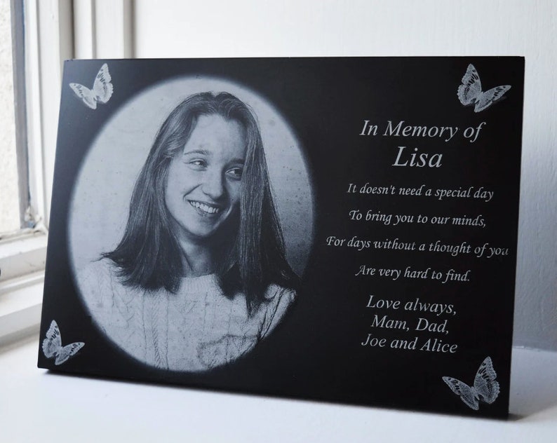 Personalized Memorial Photo Rock Slate, Custom Engraved Memorial Plaque, In Loving Memory Gifts, Grave Marker Keepsake - Unique Personalized Gifts & Home Decor - View #3