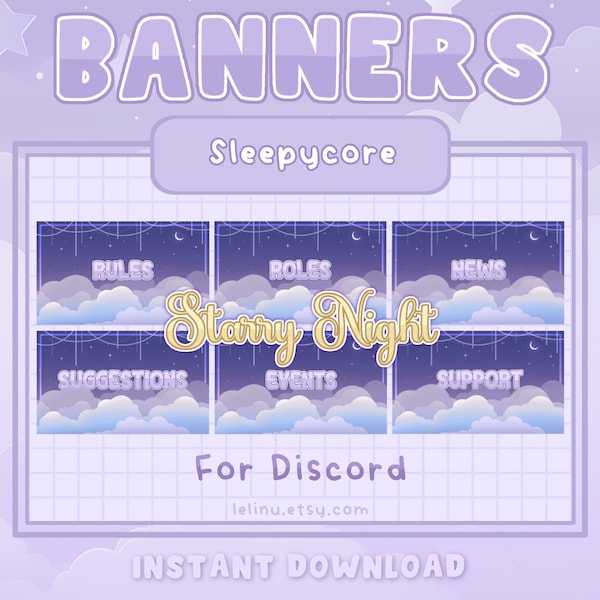 30 Starry Night Discord Channel Banners | Headers | Sleepycore | Dreamcore | Aesthetic | cute | INSTANT DOWNLOAD