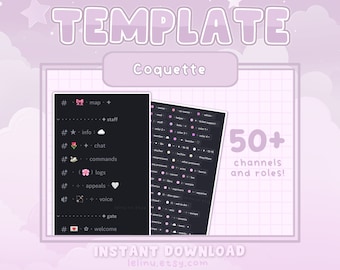 Coquette Discord Server Template | 50+ channels and roles | pink and white | aesthetic | cute | INSTANT DOWNLOAD