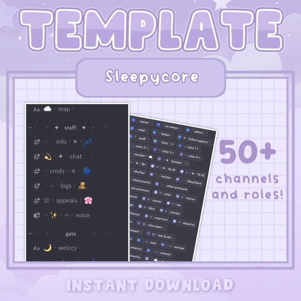 Sleepycore Discord Server Template | 50+ channels and roles | Dreamcore | Space core | aesthetics | cute | INSTANT DOWNLOAD