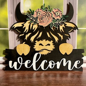 Highland Cow Welcome Door Hanger