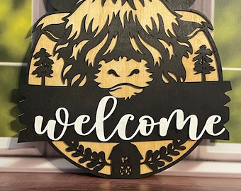 Colgador de puerta de bienvenida de vaca de las Tierras Altas