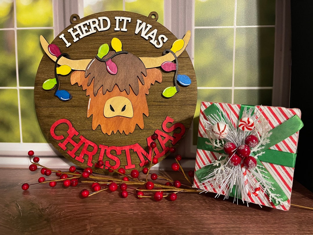 Highland Cow Christmas Door Hanger Etsy