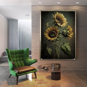 Triple sunflower canvas,sunflower canvas print , flower home decor , ready to hang canvas print,trendy floral canvas home decor