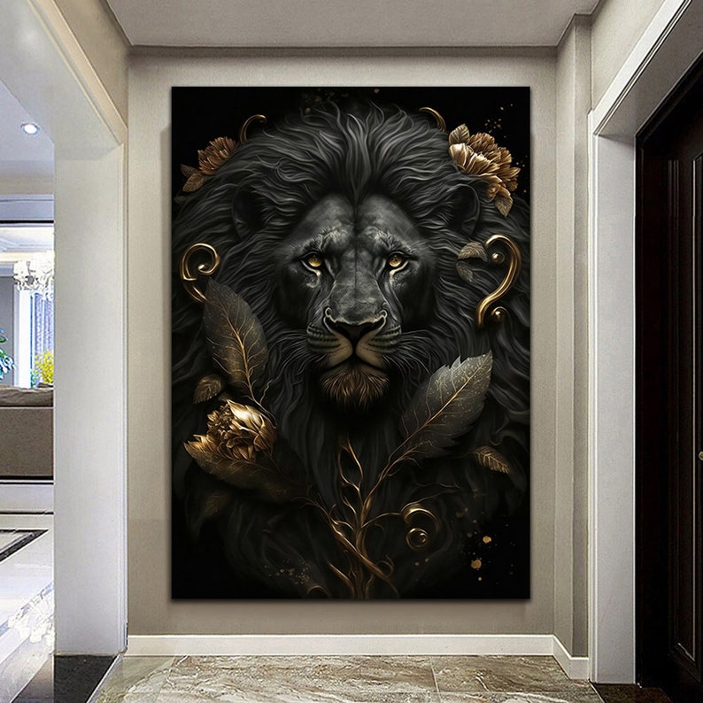 Floral Gold Lion Canvas,lion Man Canvas,lion Home Decor,lion Decor in Suits,animal Wall Decor