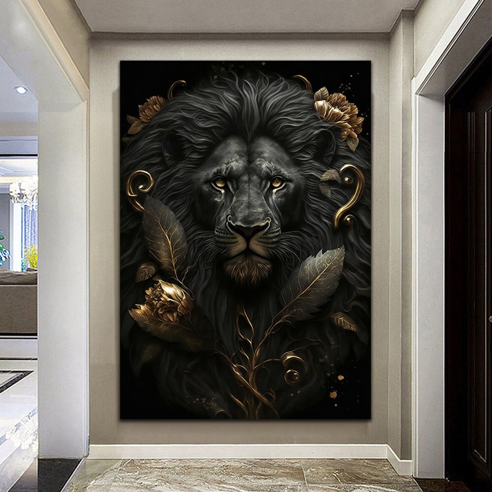 Floral Gold Lion Canvas Lion Man Canvas Lion Home Decor Lion Decor In Il Fullxfull.5570068974 Te79