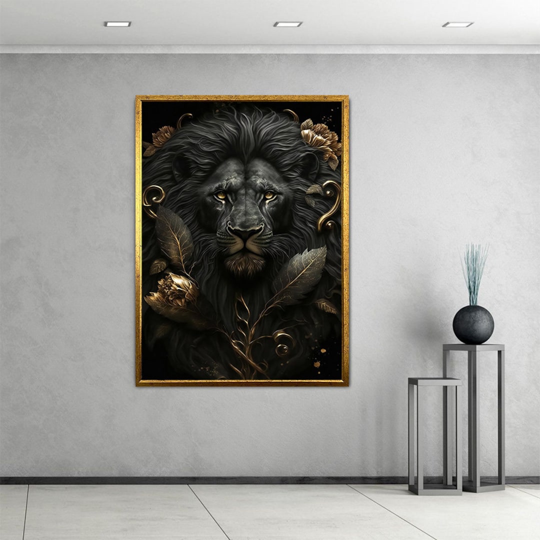 Floral Gold Lion Canvas,lion Man Canvas,lion Home Decor,lion Decor in Suits,animal Wall Decor