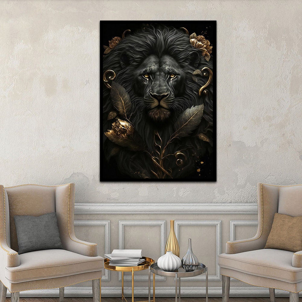 Floral Gold Lion Canvas Lion Man Canvas Lion Home Decor Lion Decor In Il Fullxfull.5570068972 2vsg