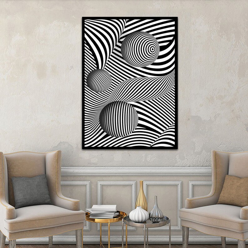 Optical Illusion Canvas,illusion Wall Decor,black White Home Decor,trendy Lux Canvas Print - Etsy