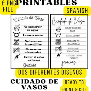 PRÊTE À IMPRIMER, carte d'entretien de la tasse espagnole, fichiers numériques, instructions d'entretien imprimables pour le gobelet, Libby & Cup Seller, Cuidado para vaso digital