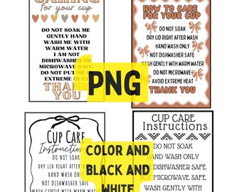 Glass Cup Care Instructions Printable: PNG Bundle (Digital Download)