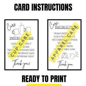Instructions de lavage faciles à imprimer, notice pour petites entreprises, guide d'impression pour l'inventaire, gobelet libby, tasse, chemise, sweat à capuche, sweat-shirt pdf