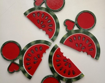Bandeja de madera para servir sandía, posavasos veraniego adorable, salvamanteles de sandía con forma de corazón, decoración de mesa de madera hecha a mano, regalo para amantes de la fruta para inauguración de casa.