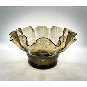 Smoky Blenko Grey Bullicante Glass Handkerchief Bowl