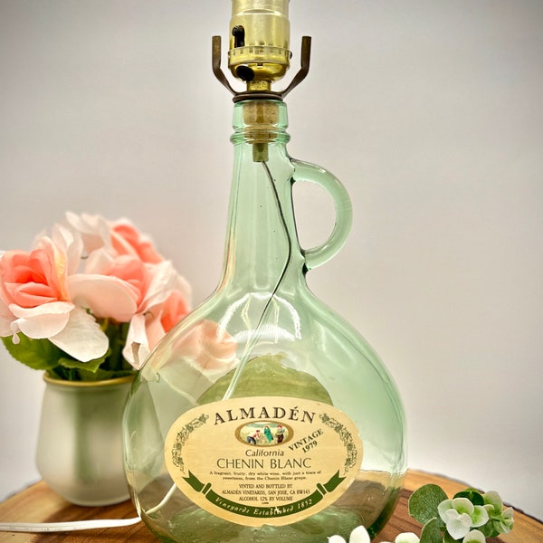 Vintage French Wine Green Glass Bottle Table Lamp