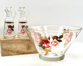 West Virginia Glass Radiant Rose 10,5 Zoll Salatschüssel mit Öl & Essig Menagen